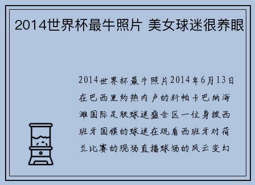 2014世界杯最牛照片 美女球迷很养眼