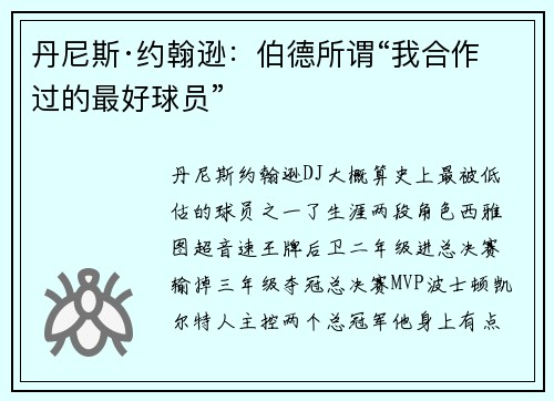 丹尼斯·约翰逊：伯德所谓“我合作过的最好球员”