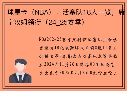 球星卡（NBA）：活塞队18人一览，康宁汉姆领衔（24_25赛季）